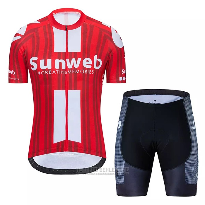 2020 Fahrradbekleidung Sunweb Rot Trikot Kurzarm und Tragerhose
